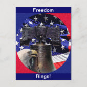 Amerikaanse Bald Eagle, Bell en Flag Briefkaart (Voorkant)