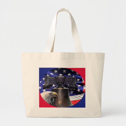 Amerikaanse Bald Eagle, Bell en Flag Grote Tote Bag (Voorkant)