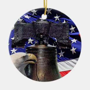 Amerikaanse Bald Eagle, Bell en Flag Keramisch Ornament