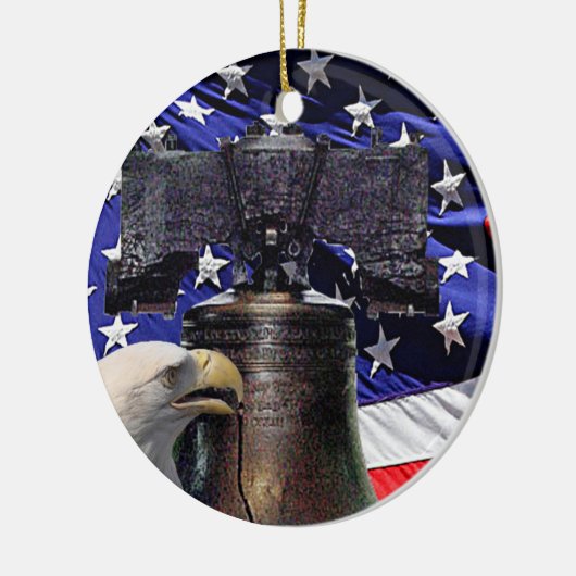 Amerikaanse Bald Eagle, Bell en Flag Keramisch Ornament (Links)