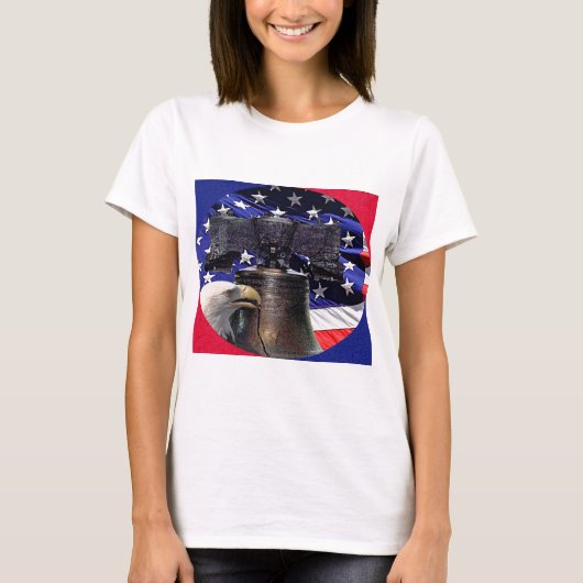 Amerikaanse Bald Eagle, Bell en Flag T-shirt (Voorkant)