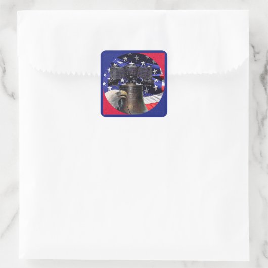 Amerikaanse Bald Eagle, Bell en Flag Vierkante Sticker (Tas)