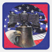 Amerikaanse Bald Eagle, Bell en Flag Vierkante Sticker (Voorkant)