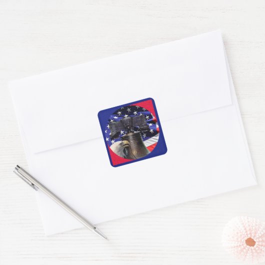 Amerikaanse Bald Eagle, Bell en Flag Vierkante Sticker (Envelop)