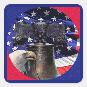 Amerikaanse Bald Eagle, Bell en Flag Vierkante Sticker