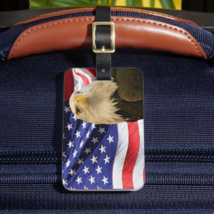 Amerikaanse Bald Eagle en vlag Bagagelabel
