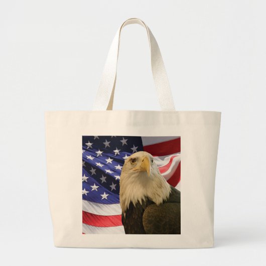 Amerikaanse Bald Eagle en vlag Grote Tote Bag (Voorkant)