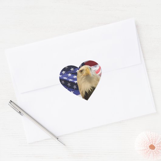 Amerikaanse Bald Eagle en vlag Hart Sticker (Envelop)
