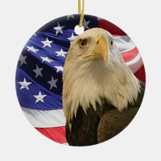 Amerikaanse Bald Eagle en vlag Keramisch Ornament (Voorkant)