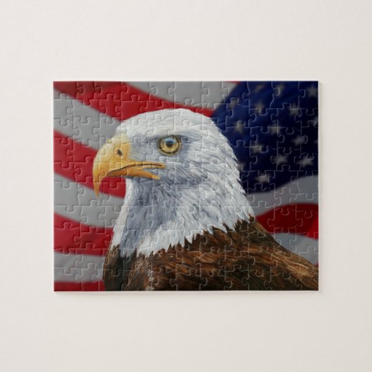 Amerikaanse Bald Eagle en vlag Legpuzzel (Horizontaal)