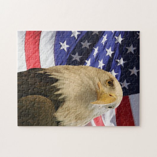 Amerikaanse Bald Eagle en vlag Legpuzzel (Horizontaal)