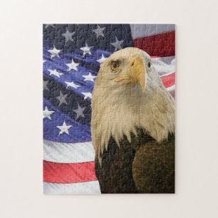 Amerikaanse Bald Eagle en vlag Legpuzzel