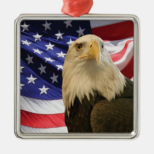 Amerikaanse Bald Eagle en vlag Metalen Ornament (Voorkant)