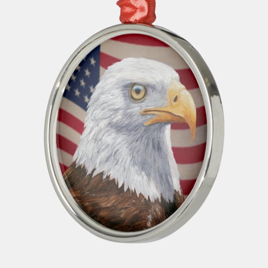 Amerikaanse Bald Eagle en vlag Metalen Ornament (Links)