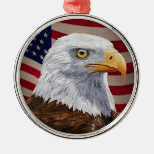 Amerikaanse Bald Eagle en vlag Metalen Ornament