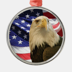 Amerikaanse Bald Eagle en vlag Metalen Ornament