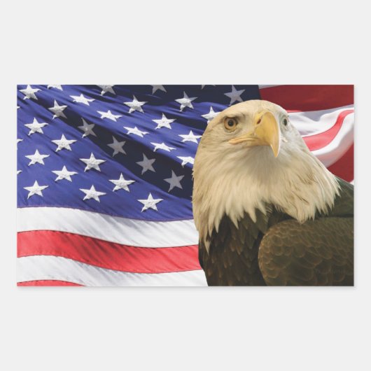Amerikaanse Bald Eagle en vlag Rechthoekige Sticker (Voorkant)