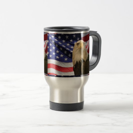 Amerikaanse Bald Eagle en vlag Reisbeker (Voorkant rechts)