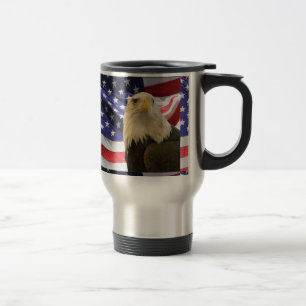 Amerikaanse Bald Eagle en vlag Reisbeker