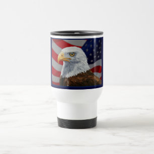 Amerikaanse Bald Eagle en vlag Reisbeker