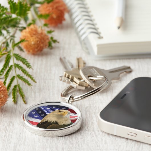 Amerikaanse Bald Eagle en vlag Sleutelhanger (Zijkant)