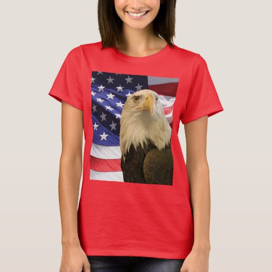 Amerikaanse Bald Eagle en vlag T-shirt (Voorkant)