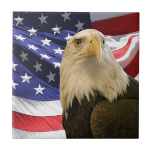 Amerikaanse Bald Eagle en vlag Tegeltje