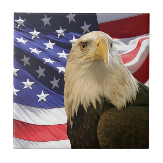 Amerikaanse Bald Eagle en vlag Tegeltje (Voorkant)