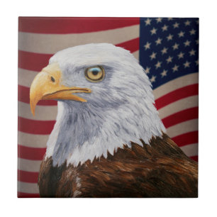 Amerikaanse Bald Eagle en vlag Tegeltje