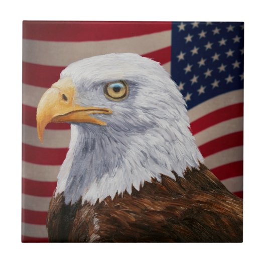 Amerikaanse Bald Eagle en vlag Tegeltje (Voorkant)