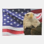 Amerikaanse Bald Eagle en vlag Theedoek (Horizontaal)