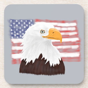 Amerikaanse Bald Eagle en vlag - transparant op gr Bier Onderzetter