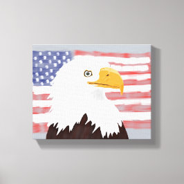 Amerikaanse Bald Eagle en vlag - transparant op gr Canvas Afdruk