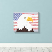 Amerikaanse Bald Eagle en vlag - transparant op gr Canvas Afdruk (Insitu (Houten vloer))
