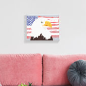 Amerikaanse Bald Eagle en vlag - transparant op gr Canvas Afdruk (Insitu (Woonkamer))