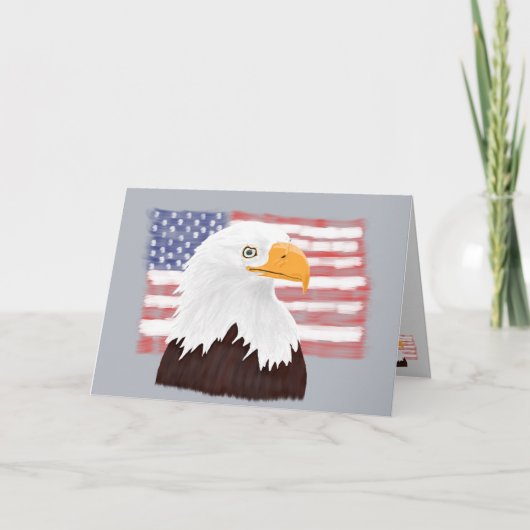 Amerikaanse Bald Eagle en vlag - transparant op gr Kaart (Voorkant)