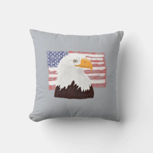 Amerikaanse Bald Eagle en vlag - transparant op gr Kussen