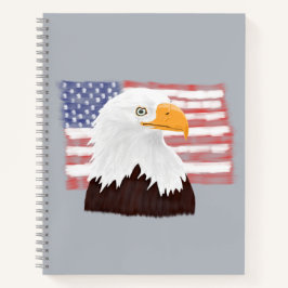 Amerikaanse Bald Eagle en vlag - transparant op gr Notitieboek