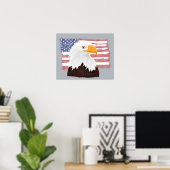 Amerikaanse Bald Eagle en vlag - transparant op gr Poster (Thuiskantoor)