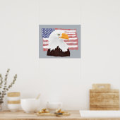Amerikaanse Bald Eagle en vlag - transparant op gr Poster (Keuken)