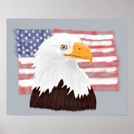 Amerikaanse Bald Eagle en vlag - transparant op gr Poster