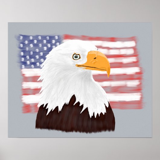 Amerikaanse Bald Eagle en vlag - transparant op gr Poster (Voorkant)