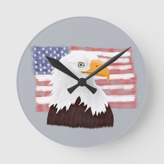 Amerikaanse Bald Eagle en vlag - transparant op gr Ronde Klok (Voorkant)