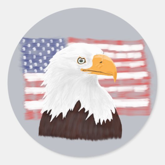 Amerikaanse Bald Eagle en vlag - transparant op gr Ronde Sticker (Voorkant)