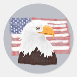 Amerikaanse Bald Eagle en vlag - transparant op gr Ronde Sticker