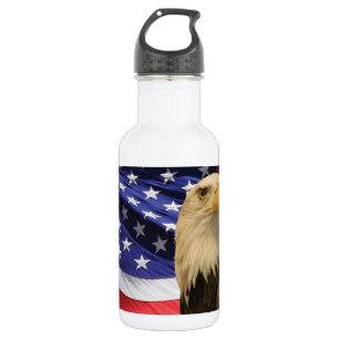 Amerikaanse Bald Eagle en vlag Waterfles