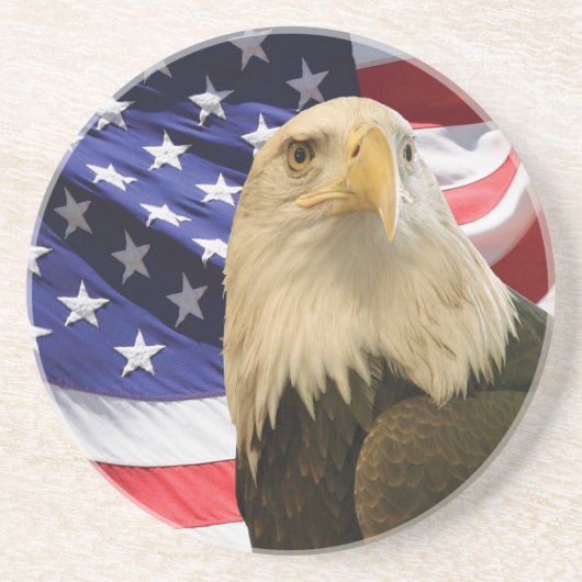Amerikaanse Bald Eagle en vlag Zandsteen Onderzetter (Voorkant)