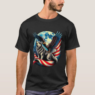 Amerikaanse Bald Eagle en Wolf USA Vlag 4 juli T-shirt