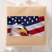 Amerikaanse Bald Eagle met label met vlag als acht (Insitu)