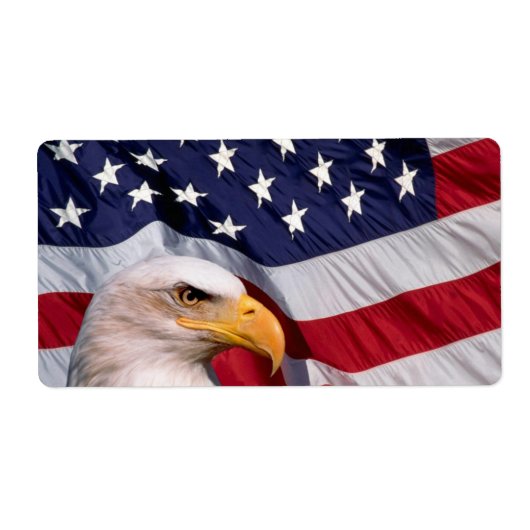 Amerikaanse Bald Eagle met label met vlag als acht (Voorkant)